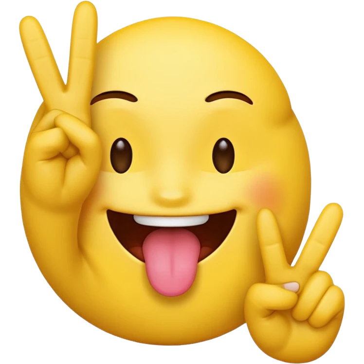 A yellow emoji face sticking it’s tongue between it’s fingers making a peace sign emoji