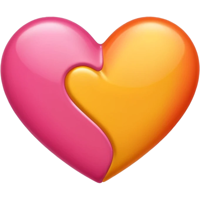 red-orange, yellow and bubblegum pink flaming heart, iPhone emoji style, transparent background, with shine emoji