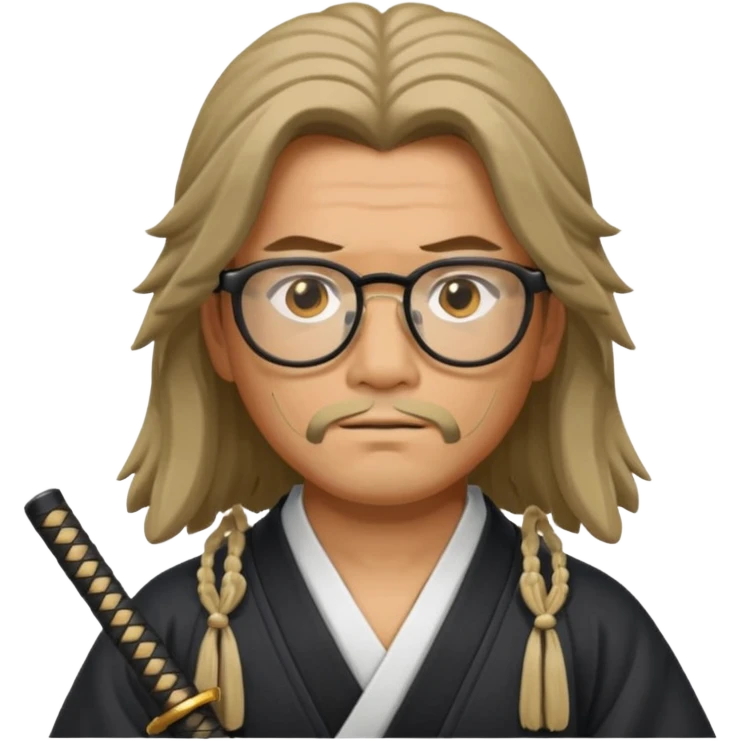 Long Haired Samurai with Glasses,Long-haired ronin adjusting spectacles emoji