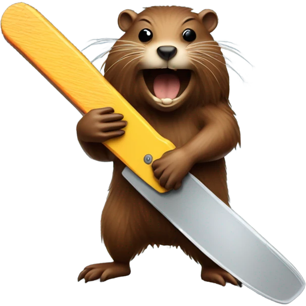 Beaver with dreadlocks holding chainsaw  emoji