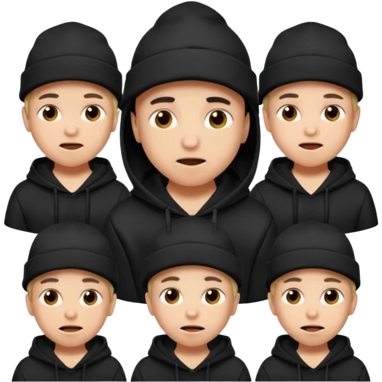 Criei um emoji utilizando boné preto e moletom preto com várias expressões  emoji