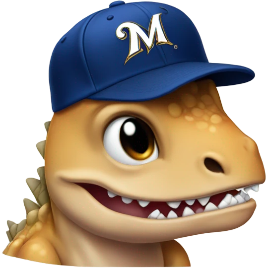 Crying baby dinosaur wearing a Milwaukee brewers hat  emoji