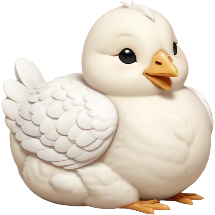 Meme-Worthy Cute Sleeping White Chicken Portrait Emoji, Head resting peacefully with a contented smile, showcasing a delightfully compact build and a luxuriously soft white plumage, eyes shut in a serene, restful nap, Simplified yet hilariously adorable features, highly detailed, glowing with a soft, drowsy light, high shine, relaxed and utterly lovable, stylized with an air of playful laziness, bright and heartwarming, soft glowing outline, capturing the essence of a comically sleepy chicken, so meme-worthy it feels like it could instantly become the next viral sensation of adorable slumber! emoji