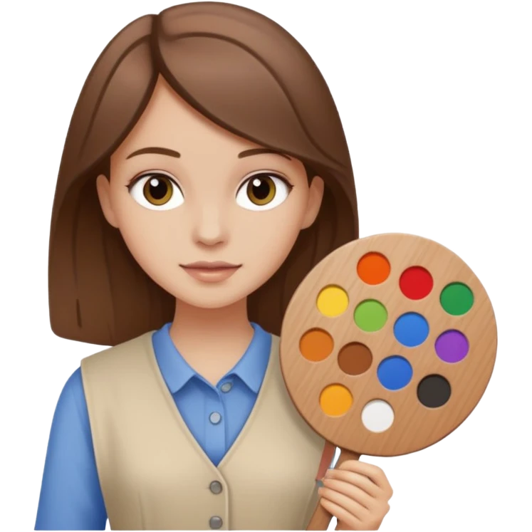 White girl brown hair around 8 with Colour palette and malbert  emoji