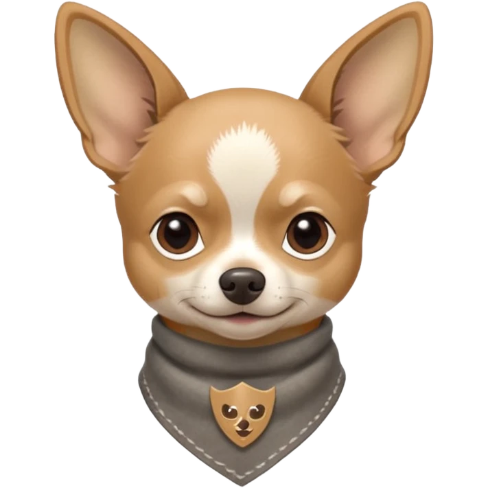 Make a Gray Chihuahua wearing a earthy tone bandana around the neck with the logo TCO on the bandana emoji