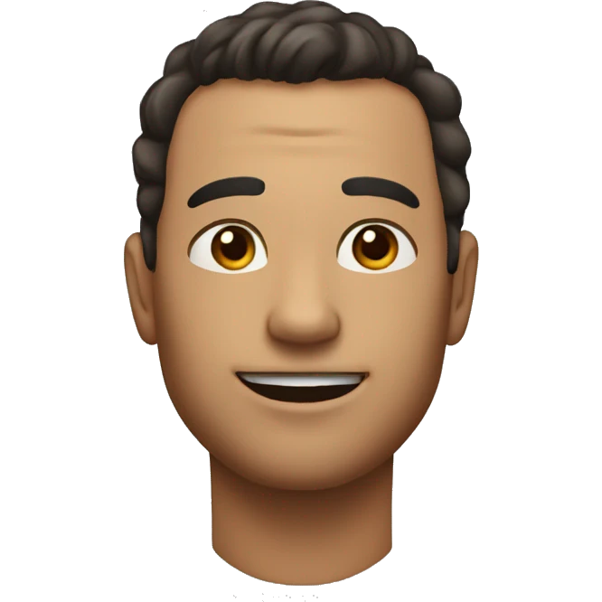 Man with slickback hairstyle, Eyes half closed like flirty and a half smile up from the right and a birthmark close to his nose near mouth in the right emoji