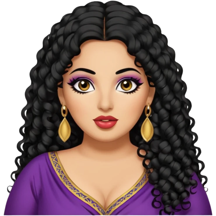 big plus size, arab, long black curly hair, baddie,pretty, makeup, lipgloss, black eyeliner, dupatta
 emoji
