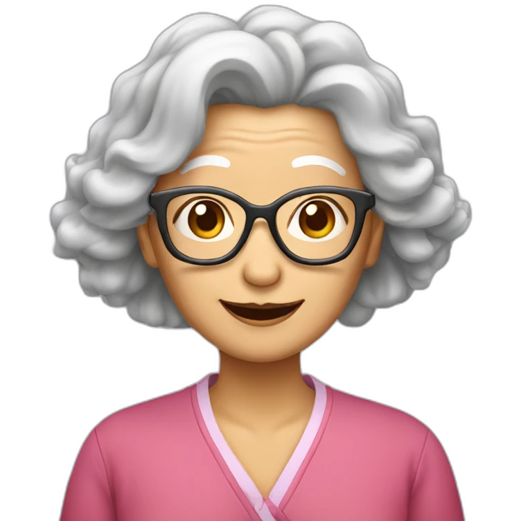 Chinese senior lady has wavy long hair wear glasses show love sign emoji
