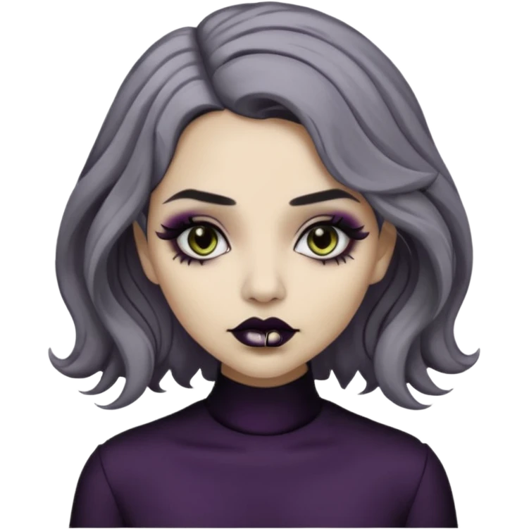  Beige olive skin  grey wavy hair black lips goth girl emoji