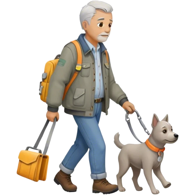 can you draw an old male person, ex construction worker, low SES, widowed, walks his dog everyday, plays chess with friends one a week, likes to draw emoji