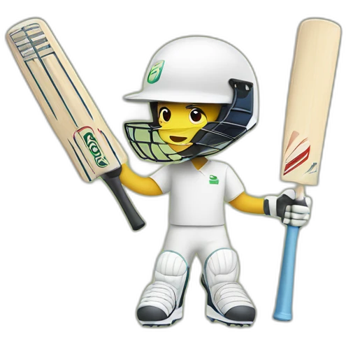 a person holding a cricket bat on one hand, and a laptop on the other hand. Also, wearing a cricket helmet, and a cool pair of shoes emoji