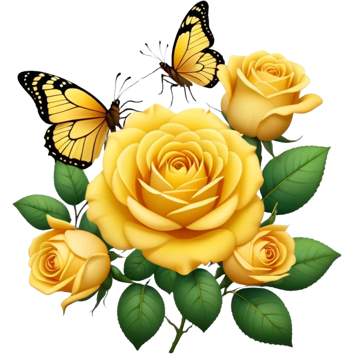 Yellow rose surrounded by butterflies emoji
