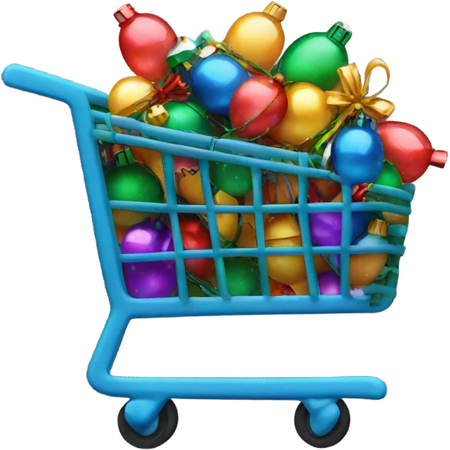 shopping cart wrapped in christmas  lights  emoji