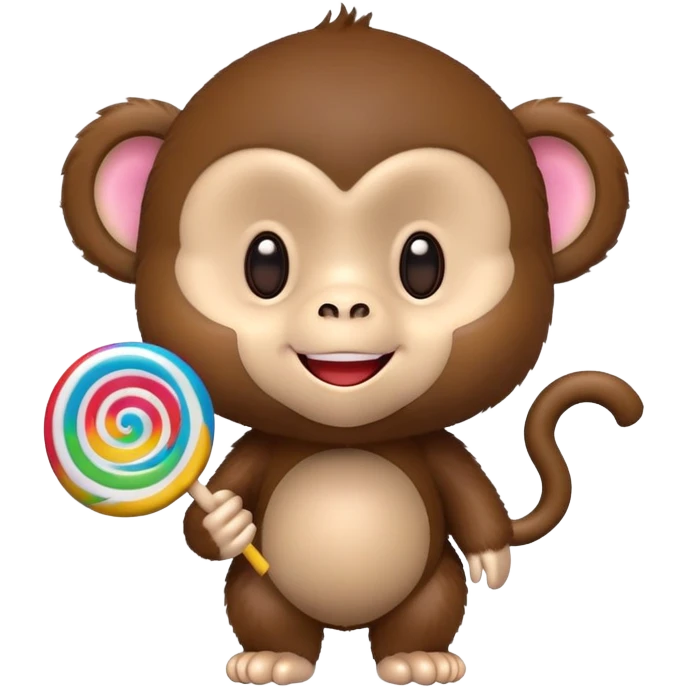 Monchichi monkey toy holding a colorful lollipop emoji