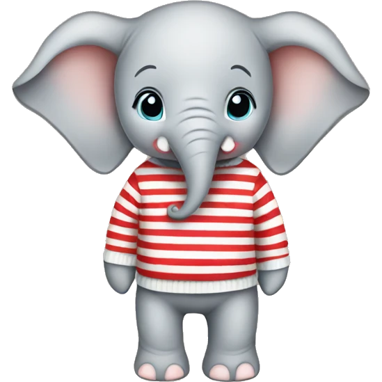 Baby elephant wearing red and white stripe sweater emoji