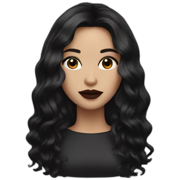 woman dark eyes black long hair  lipstick emoji
