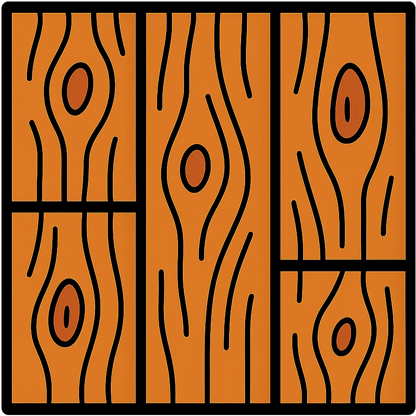 European hardwood floor icon, rustic finish, visible knots, medium brown, top-down view, color outline style emoji