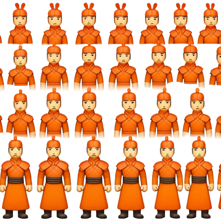 Terracotta Army Xi'an, simplified emoji style with bold outlines and bright colors, cartoon style ancient warrior statues lined up emoji