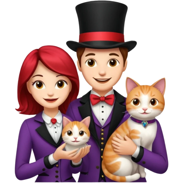 magician couple and their pet cat emoji