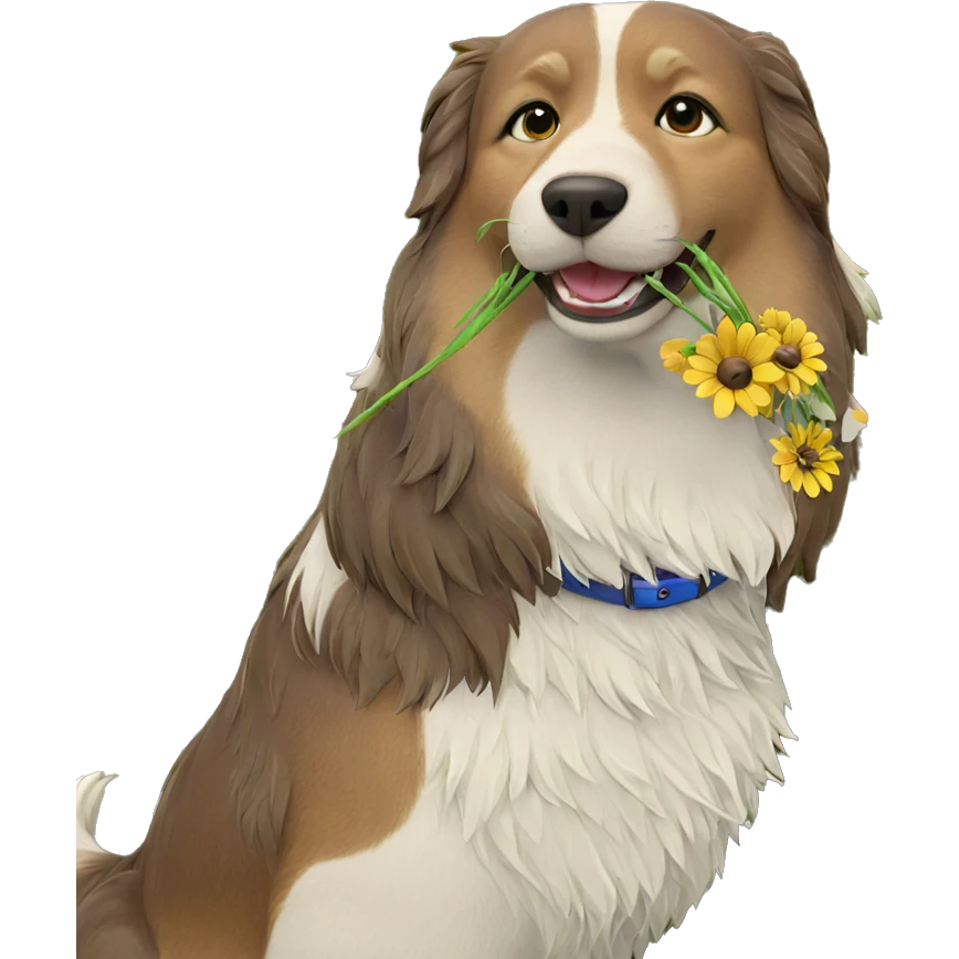 dog resting among flowers emoji