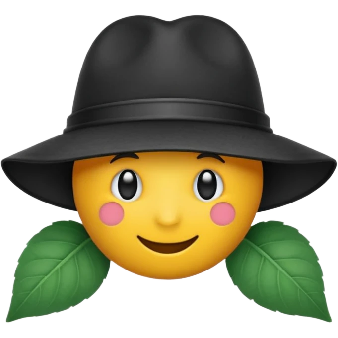créer un emoji farfadet en noir et blanc, en traçant que les contours, sans pot de pièces dans la main et avec un trèfle à 4 feuilles sur le chapeau emoji
