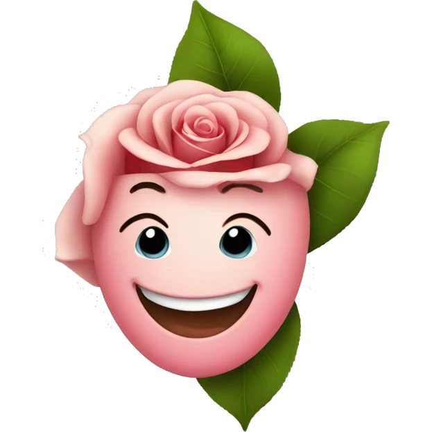 A happy smiling emoji blushing, offering a rose emoji