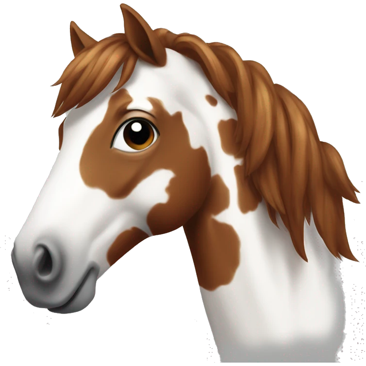 a red and white spotted horse with brown hair  emoji