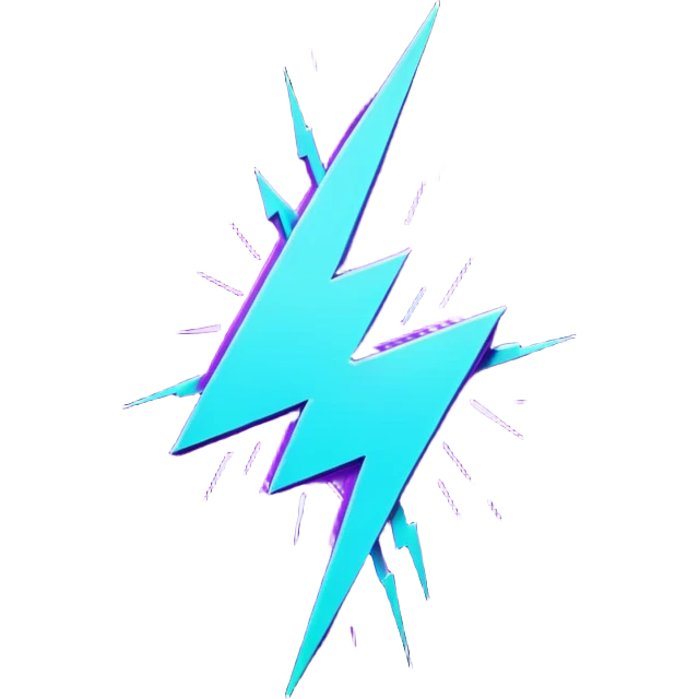 futuristic minimalistic glowing lightning bolt symbol, neon purple and cyan light, dark background, sleek cyberpunk tech style, no face, 1:1 aspect ratio emoji