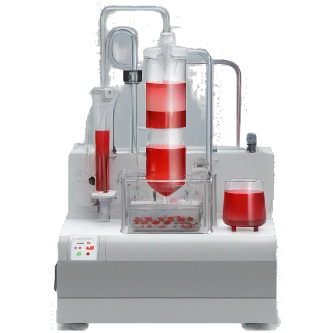 Benchtop bioreactor with red media emoji