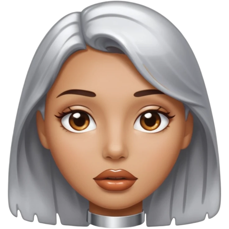 slightly parted lips, silver chrome material, glossy wet shine, seductive aesthetic emoji