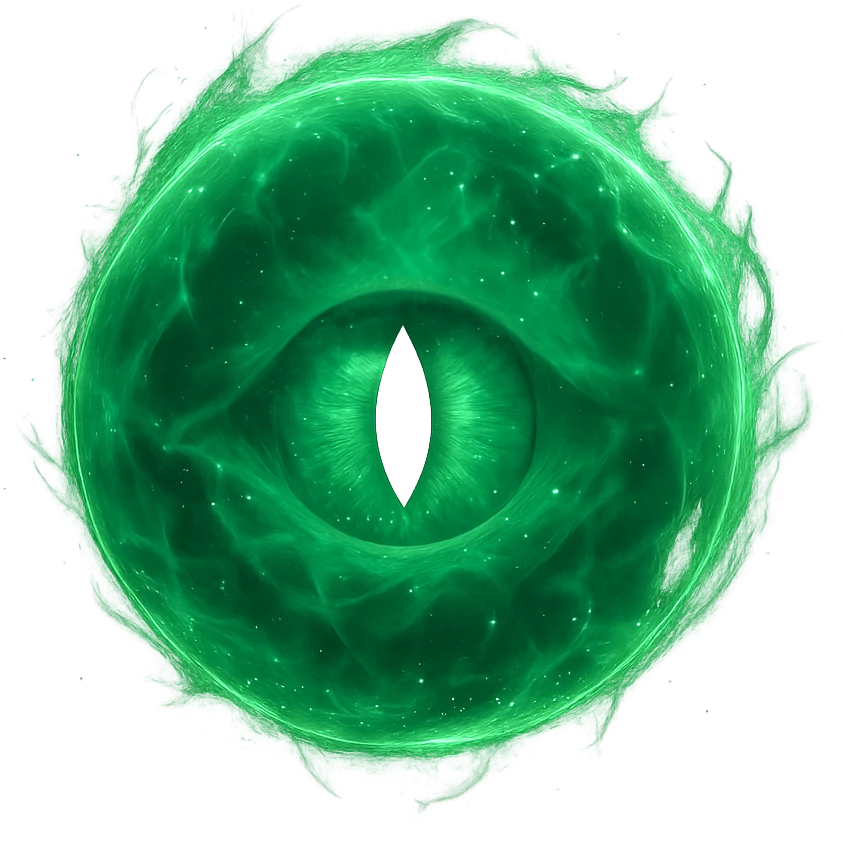 a circular ball of green energy with a single eye as the main image inside the circle, glowing and mystical emoji