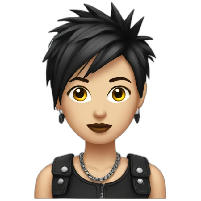 Punk female ,bang read and black short hair, emoji