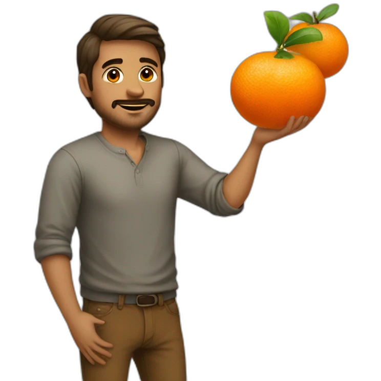 Men in love with a mandarine emoji