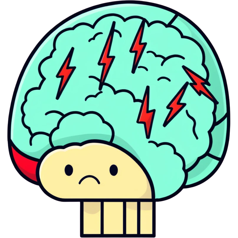 cartoon brain with red lightning bolts, confused face, blocking pain signals, soft pastel colors, medical icon emoji