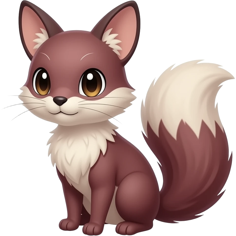 Dark Brownish red soft natural realistic romantic vintage antique divine beautiful elegant pretty precious cute young youthful Fakémon-Pokémon-alien-Furret-feline-rodent-hybrid-creature (full body) emoji