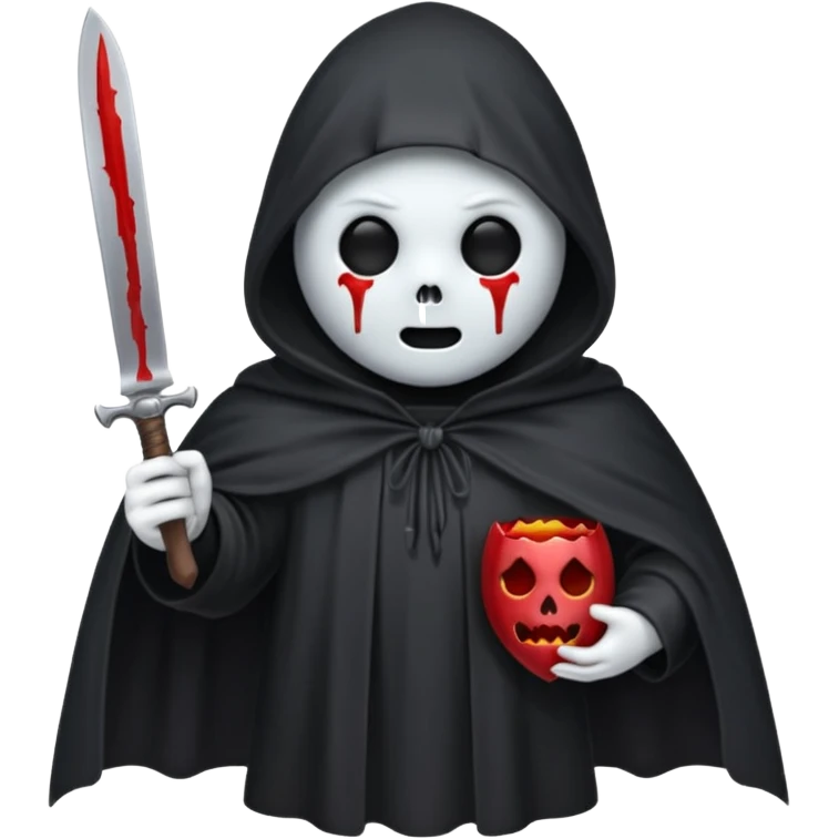 make a ghost face emoji with a cloak on and a bloody knife from the movie scream emoji