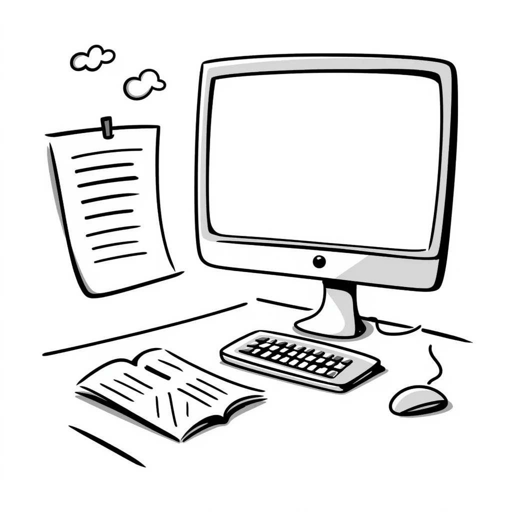 Simple workspace with computer and notes in organized layout emoji
