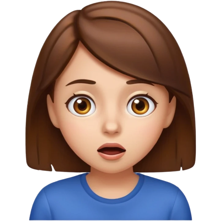 girl with brown hair and brown eyes, surprised expression, emoji style emoji