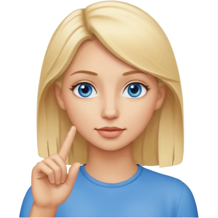 Blonde haired blue eyed woman with finger in ear emoji