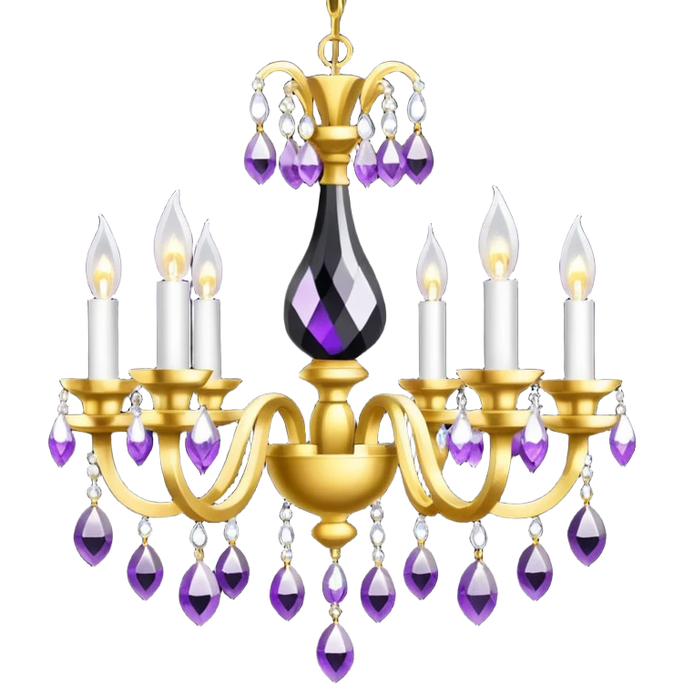 Luxurious black and white chandelier with gold and amethyst crystals  emoji