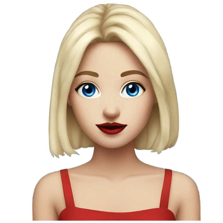 Realistic girl, blue eyes, red lipstick and fantastic  emoji