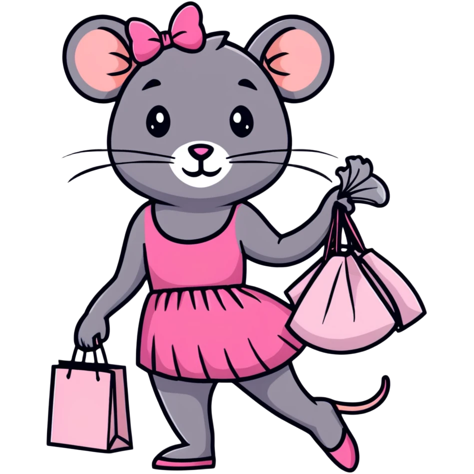 rat with a pink dress and tutu holding a Sephora shopping bag emoji