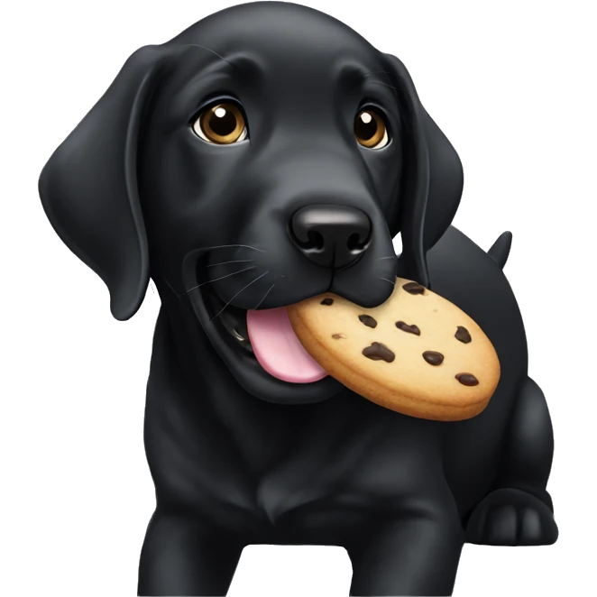 black labrador puppy eats cookie emoji