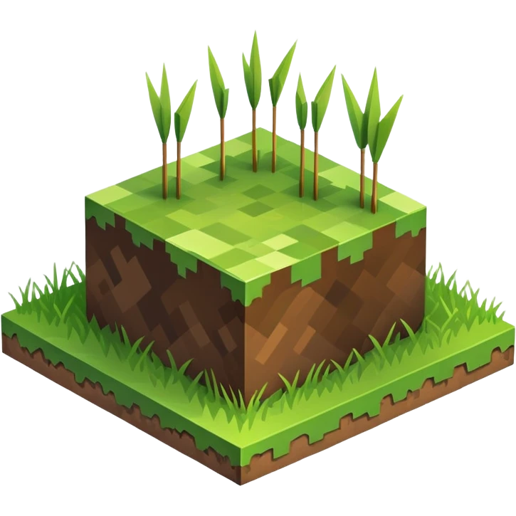 Minecraft grass block, square shape, brown and green, smooth, isometric emoji
