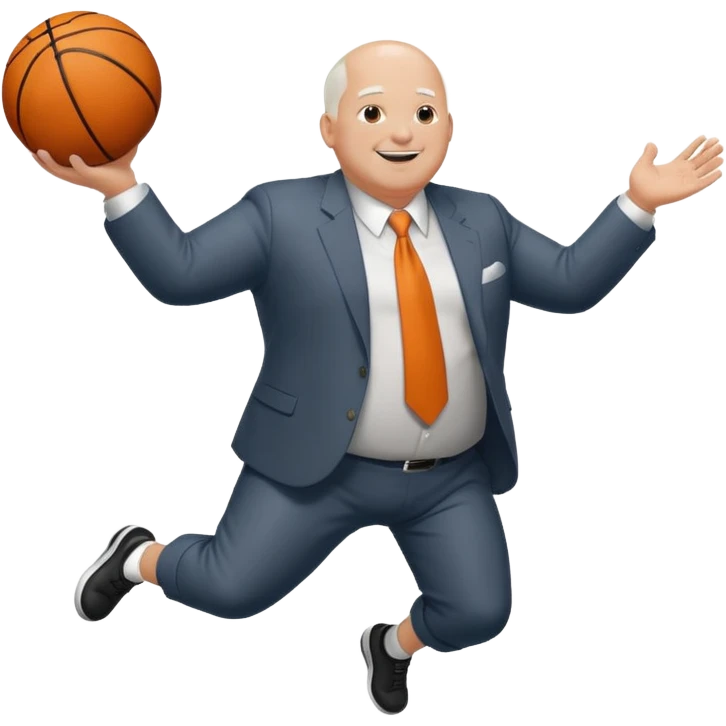 bald with white hair on side guy dunking basketball in suit but make him fat emoji