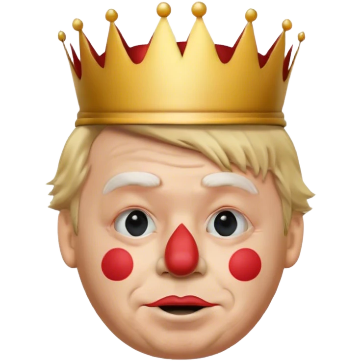 extremely photorealistic Donald Trump real face with a round clown nose and a extremely small crown on his head emoji
