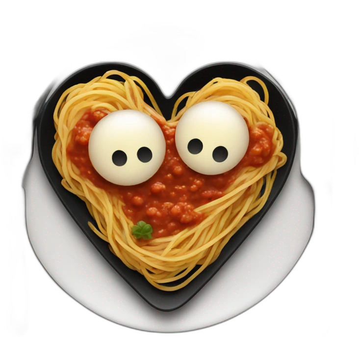 Spaghetti and sauce on black plate heart emoji