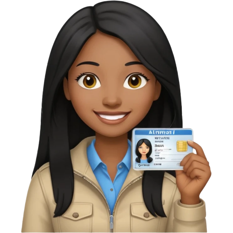 long hair black girl holding a driver license emoji