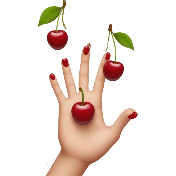 hand with long nails holding cherry emoji