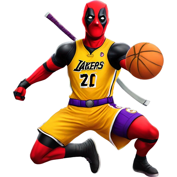 Deadpool in a Lakers jersey hyper realistic  emoji